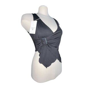Halara Sleeveless Asymmetric Hem Buckle Waist Tank Top Sz Medium Womens Black